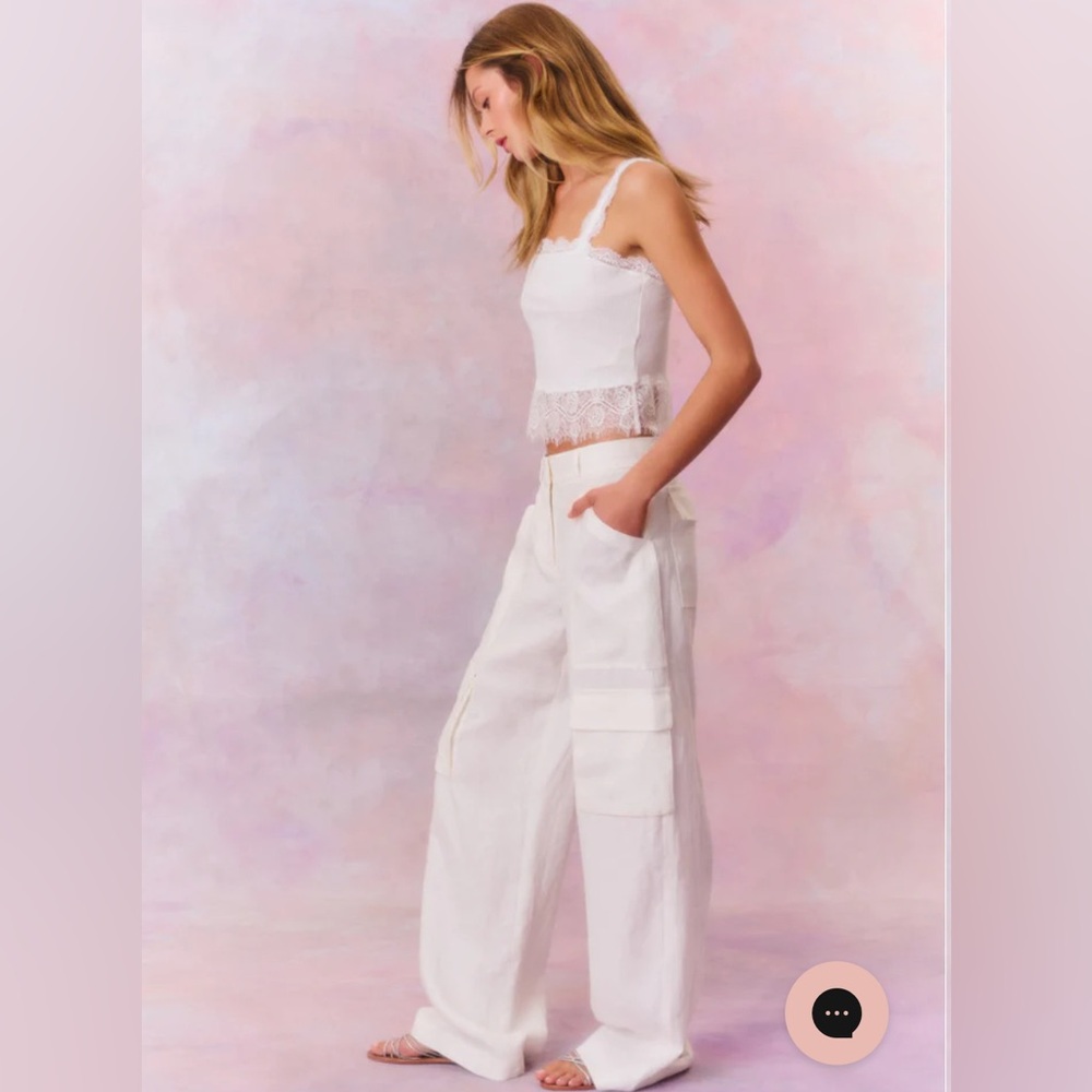 LoveShackFancy Pora Linen Cargo Pant - Picture 3 of 8